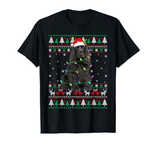 Black Cocker Spaniel Dog Christmas Ugly Sweater Lights Xmas T-Shirt
