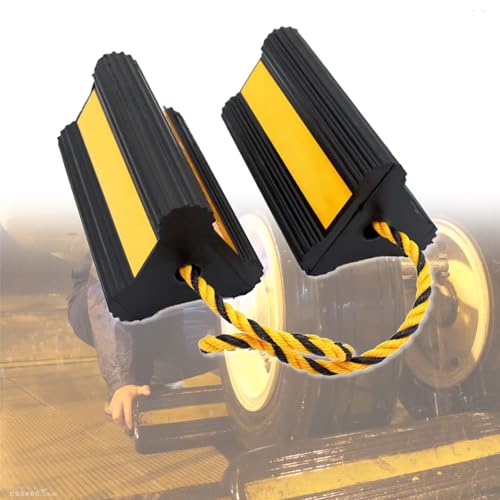 YIFAIIX Wheel Chocks, Heavy Duty Rubber Wheel Chock with Reflective Strips and Nylon Rope, for RV Trailer Camper Truck Car Aircraft Stopper, 1 Pair, 7.87