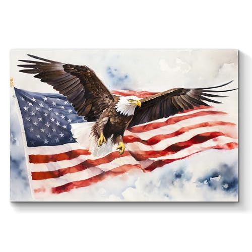Bald Eagle American Flag Canvas Wall Art