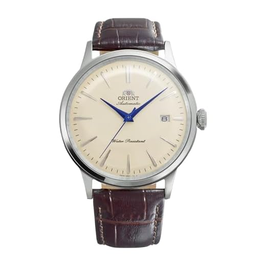 Orient Classic Bambino Classic RA-AC0033Y Herenhorloge, automatisch en handmatig opwindend, mechanisch, klassiek, bruine leren armband, behuizing van roestvrij staal, analoge wijzerplaat geel