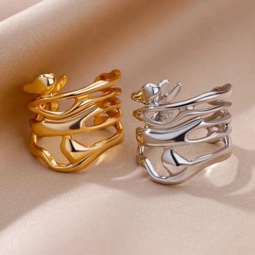 Anneaux ring bague large légère évidée pour doigts sensibles - 3