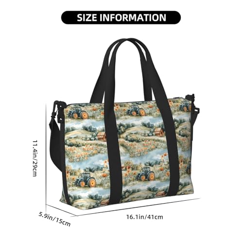 Laptop Tote Bag for Women Work - Village Flower Tractor Print Weekender Overnight Bags for Women Travel, Gym Duffle Bag for Men, Personal Item Crossbody Travel Bags for Men Carry On2