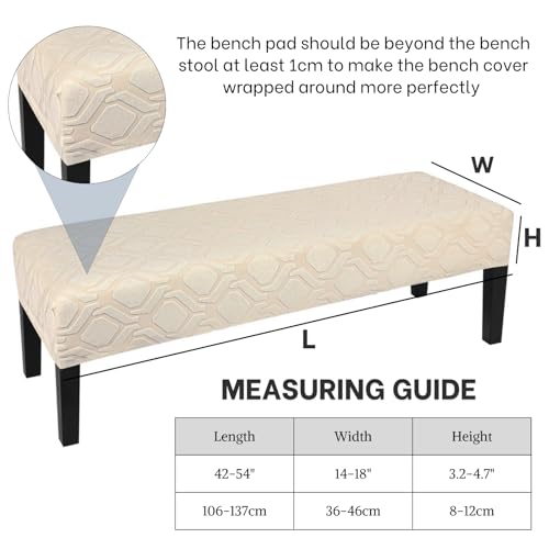 Image of SearchI Dining Bench Cover, Stretch Washable Long Bench Seat Covers, Rectangle Dining Table Bench Slipover for Dining Room, Living Room, Kitchen(Hexagon Jacquard Beige)
