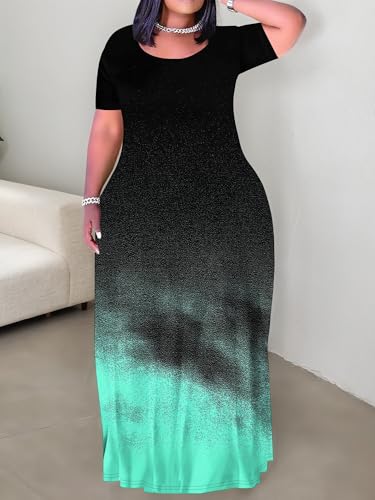 Image of SUZONANA Plus Size Dresses for Women Summer Casual Maxi Dress Short Sleeve Loose Vacation Dress