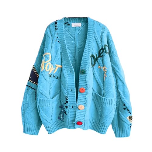 Image of utcoco Womens Open Front Cardigan Cable Knit Long Sleeve Button Down Embroidery Cardigan Sweaters