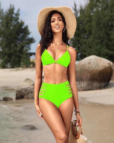 Image of Holipick Women High Waisted Bikini Bottoms Tummy Control Swimsuit Bottoms Strappy Swim Bottom