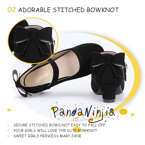 Image of PANDNAINJIA Girls Dress Shoes Toddler Heels Mary Jane Pumps | Little Big Kids Low Heel Flower Girl Bow Wedding Party Church Communion Princess Shoes