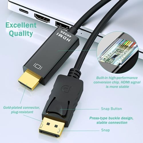 Image of Tobo 4K DisplayPort to HDMI Cable Adapter 6FT, High Speed (1440P 60Hz, 1080P 120Hz) Uni-Directional DP to HDMI Cord Compatible with HDTV, Laptop, Desktop, HD-Monitor TD-215TC
