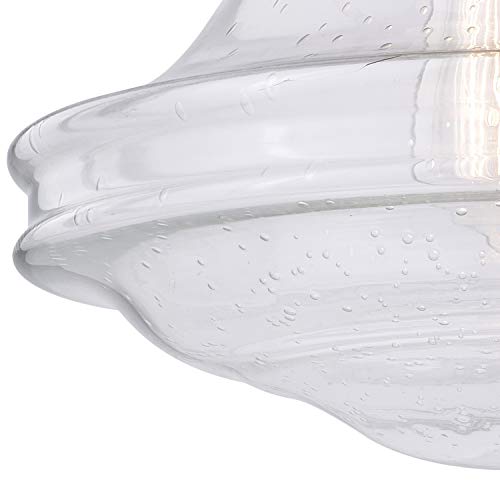 Vaxcel Huntley 12-In W Satin Nickel Farmhouse Schoolhouse Semi Flush Mount Ceiling Light Clear Glass #TOP2