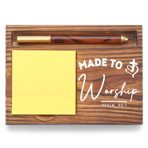 Christian Desk Organizer, Bible Verse Sticky Note Holder, Psalm 95:1 Made to Worship, Religious Gifts for Christians, Pastors, Church Leaders, Believers TZP98