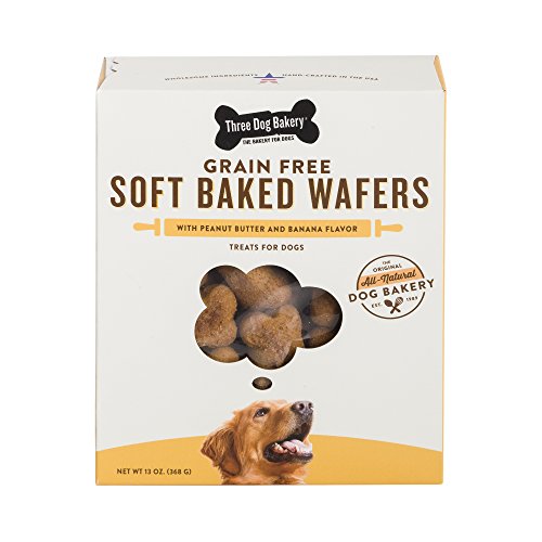 Three Dog Bakery Grain Free Wafers Baked Dog Treats, Peanut And Banana, 13