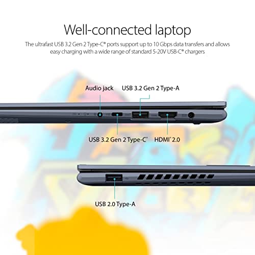 Image of ASUS Vivobook S 14 Flip Laptop, 14 inch WUXGA 16:10 FHD Touch Screen, AMD Ryzen 5 5600H, 16GB RAM, 1TB SSD, NumberPad, Fingerprint, Stylus Supported, Windows 11 Home, Quiet Blue with Stylus Pen