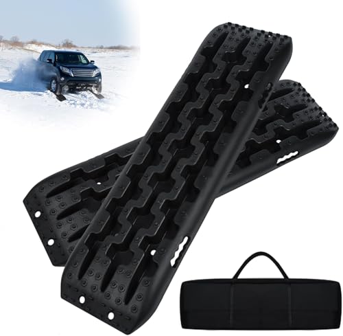 XMTECH 2 Stück Schwarz Anfahrhilfe Sandbleche Offroad Traktionsmatte Kunstoff, Anfahrhilfe Wohnmobil, Sandbleche Wohnmobil Recovery Board Offroad Tracks, Traktionshilfe Traktionsband