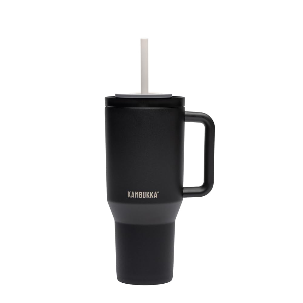 Kambukka Rio 950ml Gobelet Isotherme avec Paille Télescopique - Acier Inoxydable, Boissons Froides +24 h, Sans BPA, Poignée de Transport, Compatible Lave-Vaisselle - Cavalier de Nuit