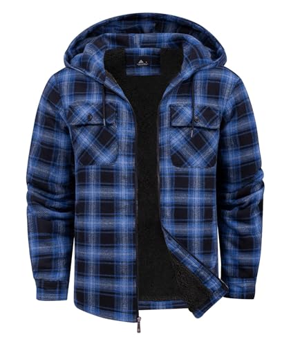 Image of SCODI Mens Flannel Hooded Jacket Fleece Sherpa Lined Zip Up Plaid Hoodies | Machine Wash, Outdoor Activities, Office, Casual, Warm Thick Shirt Jackets, Winter Coat, Heavyweight Sweatshirt, 4 Pockets