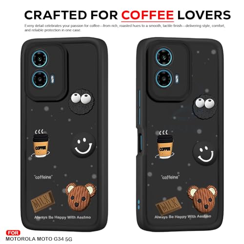 Image of AESTMO Back Case Cover for Moto G34 / G45 5G Cover | Cute Fun Cartoon 3D Ball | Coffee Silicone Case | Full Body Protection | Camera Protection Back Cover for Moto G34 / G45 5G (Black)