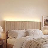 BONITURE Queen Size Headboard Only, Modern Fluted Wall-Mounted Head Board with Lighting, Boho Wood Bed headboard Stylish Bedroom Decor, Natural