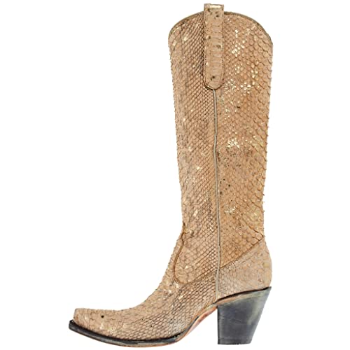 CORRAL LADIE'S NUDE FULL PYTHON TALL TOP, SNIP TOE, LEATHER SOLE, WESTERN, A42953