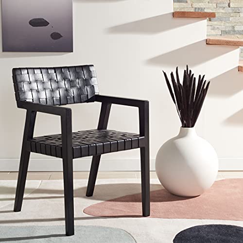 anders dining chair - black leather & walnut