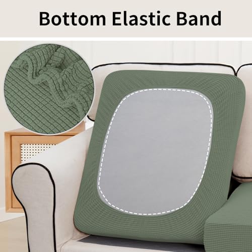 Image of Easy-Going Stretch 2 Pieces Couch Cushion Cover for Sofa Seat | Individual Furniture Protector Sofa slipcover for 2 Cushion Couch Washable Soft with Elastic Bottom Grayish Green