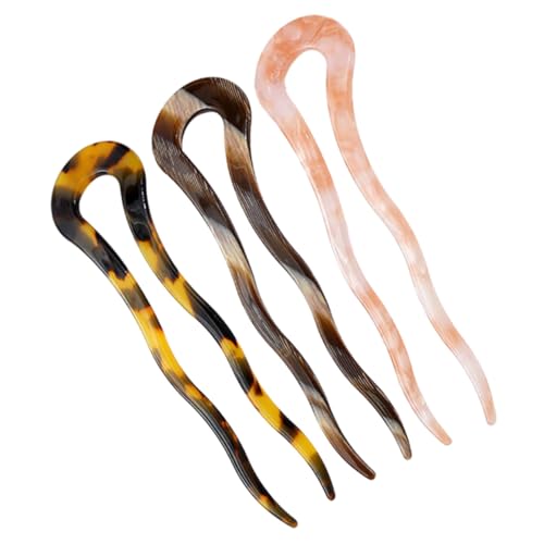 Hemobllo 3 pezzi Fermagli per Acetato U Shape Accessori Eleganti per Chignon Design Rosa Marrone Scuro Maculato Facili Usare e Resistenti per e Speciali