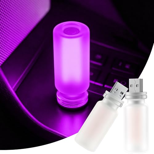 iFunyLED Car Interior USB LED Night Light, Portable Touch dimmable Car Ambient Lighting Kit, Retro Mini Frosted Glass Bottle Lamp Decorations for Vehicle Camping Bedroom Hallway, Pack of 2(Purple)