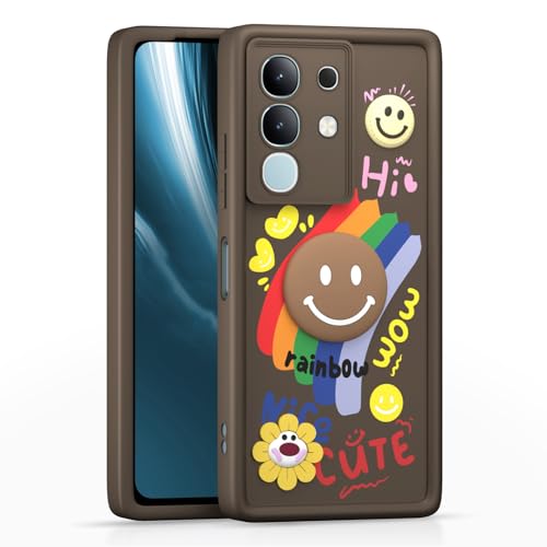 Image of Pikkme Back Cover for Vivo T4x 5G / iQOO Z10x 5G / Vivo Y31 Pro 5G | Soft Silicone| Cute Rainbow Smile & 3D Cartoon Flower Design | Shockproof Raised Camera Protection Bumper Case (Brown)