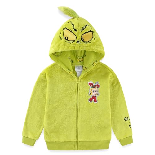 Dr. Seuss Grinch Girls Zip Up Coral Fleece Hoodie for Toddler and Big Kids