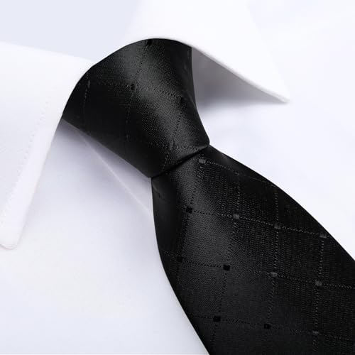 Image of DiBanGu Mens Tie Silk Plaid Striped Necktie and Pocket Square Cufflinks Tie Clip Set with Gift Box Formal Wedding Party