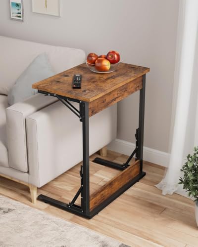 Image of Evermagin Folding TV Tray, Small C-Shaped TV Dinner Tray Table, Slide Under Couch Side Table for Recliner, Living Room, Bedroom, Rustic Brown