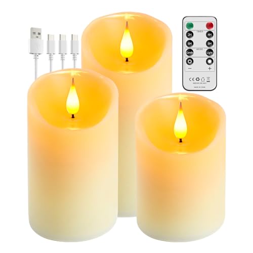 Broyal 3 Stück Led Kerzen Aufladbar,Led Kerzen mit...