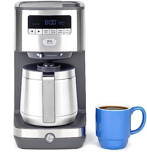 GE Drip Coffee Maker With Timer | 10-Cup Thermal Carafe Coffee Pot Keeps Coffee Warm for 2 Hours | Adjustable Brew Strength | Wide Shower Head for Maximum Flavor | Kitchen Essentials | Stainless Steel by GE - Used condition - US$72.08
