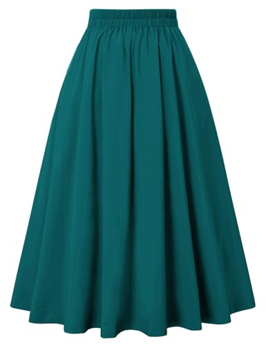 Image of Belle Poque Women's Midi Pleated A-Line Skirts Pockets