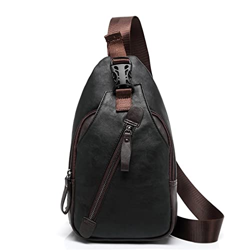 TLMDXTEU Bolso Hombre Bandolera Bolso bandolera for hombre de pecho cuero PU para Acampar Deportes al aire libre(Schwarz)