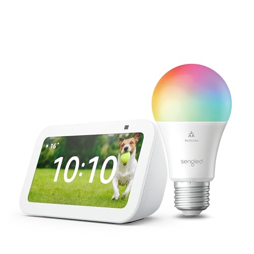 Echo Show 5 (3.ª generación) | Blanco + Sengled Bombilla LED inteligente (E27), compatible con Alexa – Kit de inicio de Hogar digital