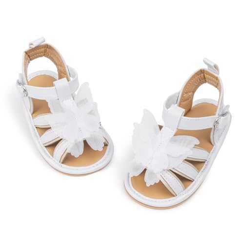 Image of Meckior Baby Toddler Infant Girls PU Leather Soft Open Toe Summer Sandals Flower Princess Flat Shoes