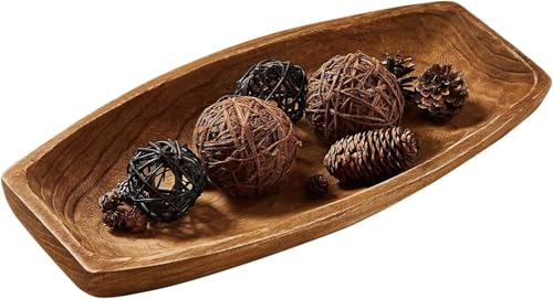 Wooden Dough Bowl Decor Hand Carved Solid Wood Dough Bowl 17.2 Farmhouse Table Centerpiece Rustic Decorative Bowl for Coffee Table Kitchen Island Fall Home Decor
