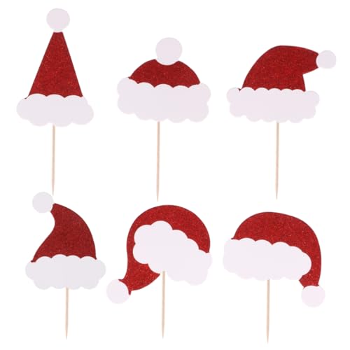 PRETYZOOM 24pcs Christmas Cake Toppers Christmas Cupcake Decor Cupcake Topper Cupcake Decorations Cocktail Pick Food Picks Christmas Dessert Topper Holiday Xmas Appetizer Pick Snack Wooden