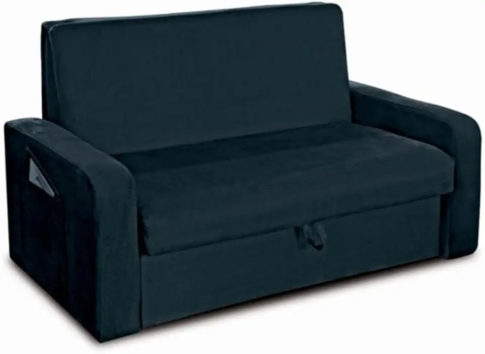Matrix Sofá-Cama Motta com Baú, Revestimento Suede, Petróleo, 2 Lugares, 139x90x84cm, Estrutura Madeira Eucalipto