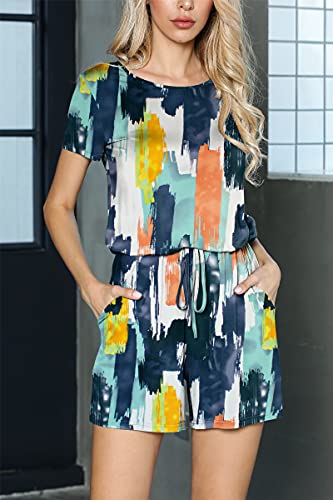 Lainab Women's Short Sleeve Casual Summer Rompers Jumpsuits Paint Orange M #TOP2