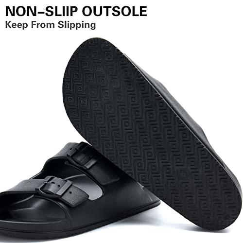 Temi Mens Slides Adjustable Slip on Sandals,Summer Beach Pool Shower EVA Sandals for Men,Double Buckle Lightweight Waterproof Comfy Bathroom Flat House Slippers for Men Size4