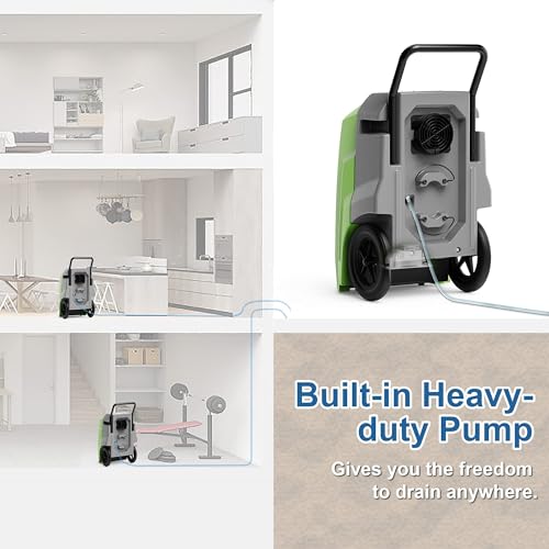 Image of ALORAIR 180 Pints LGR Industrial Dehumidifier with Pump and Drain Hose, Portable Commercial Dehumidifier with Wheels for Home, Basements, Garages, and Job Sites, 6-Year Warranty, Green