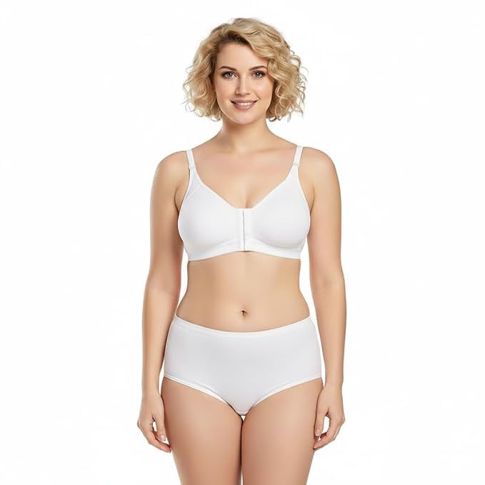 Women's Lingerie Set with Full Coverage Front Open Bra and Broad Belt Hipster Panty White Color Lingerie Set-image-44
