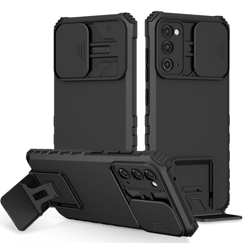 Image of ShieldTech Back Cover Case for Samsung Galaxy S20 FE 5G | Sliding Camera Shield | Stereoscopic Stand | Shockproof 360 Protection | PC + TPU Hybrid Mobile Case Cover for Samsung Galaxy S20 FE | Black