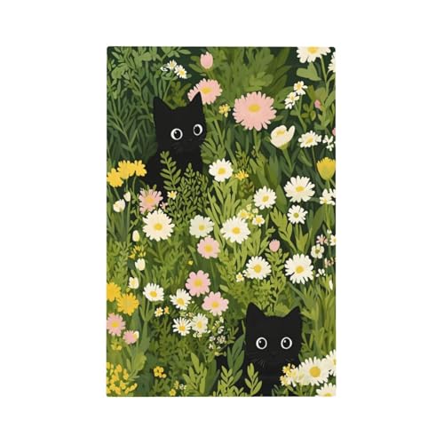 Decorative Switch Covers Plate Funny Cute Black Cat Colorful Flower Green Plant 1 Gang No Device Single Blank Outlet Covers Wall Plate Cover Light Switch Plate Electrical Faceplate