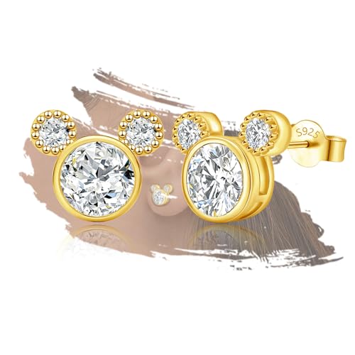 Mouse Earrings 18K Gold Plated Sterling Silver Lovely Animal Mouse Stud Earrings for Women Hypoallergenic Cubic Zirconia Cute Earring for Sister