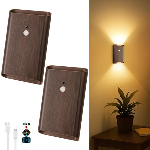 Eneru Motion Sensor Wall Sconce Rechargeable Wireless Lights Indoor 2 Pack
