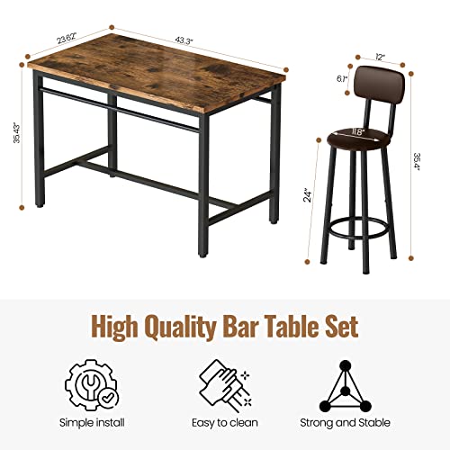 Awqm Dining Table Set For 4, Industrial Kitchen Table And Chairs For 4, Counter Height Pub Bar Table And Chairs Dining Set With Metal Frame, Adjustable Foot Pad For Breakfast, Dining, Kitchen #TOP6