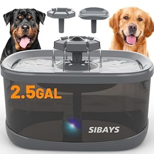 SIBAYS 2.5GAL/9.5L Dog Water Fountain for Large Dogs, 3 Flow Modes Large Pet Water Fountain for Cats, Automatic Dog Water Bowl Dispenser with 7″ Large Filter & Smart LED Pump, Quiet