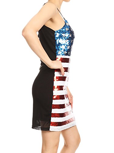 Anna-Kaci Women Spaghetti Strap Sleeveless USA American Flag Patriotic Sequin Mini Dress3